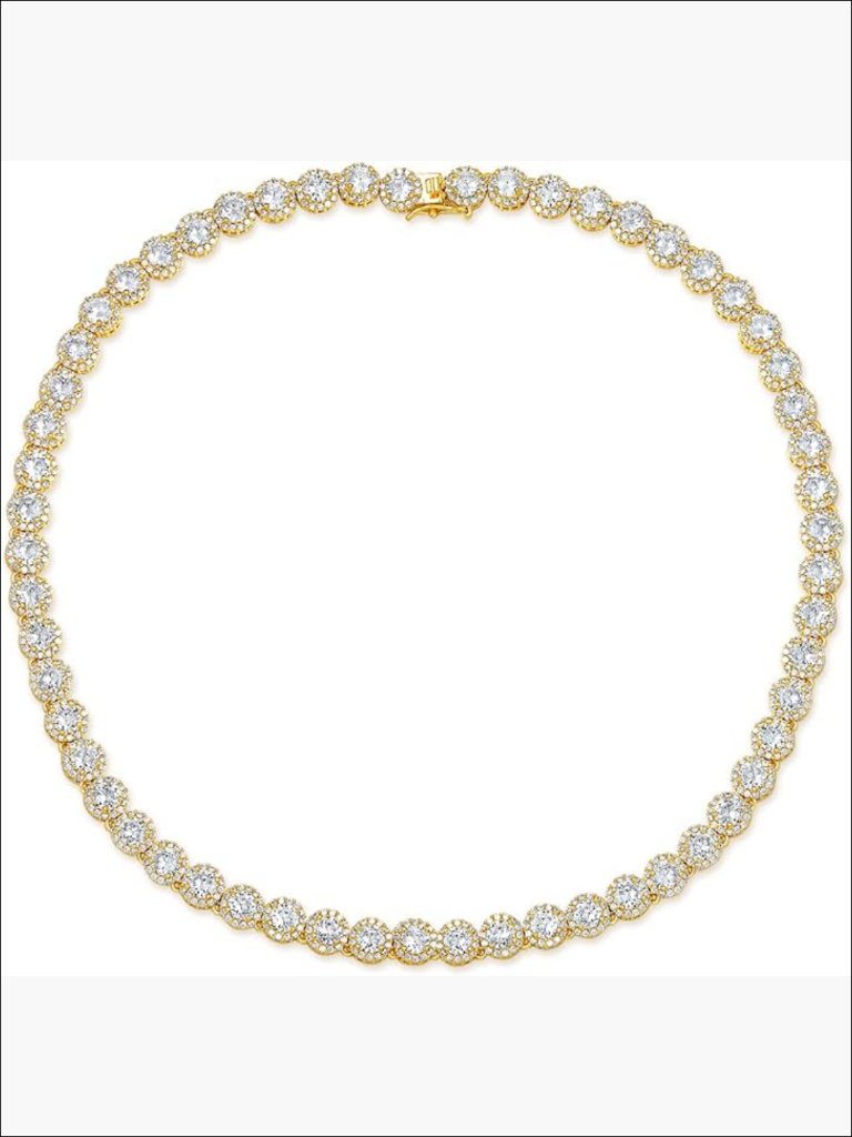 18k White Gold Plated Halo Tennis Necklace With Cubic Zirconia